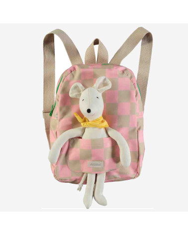 Mochila infantil rosa ajedrez