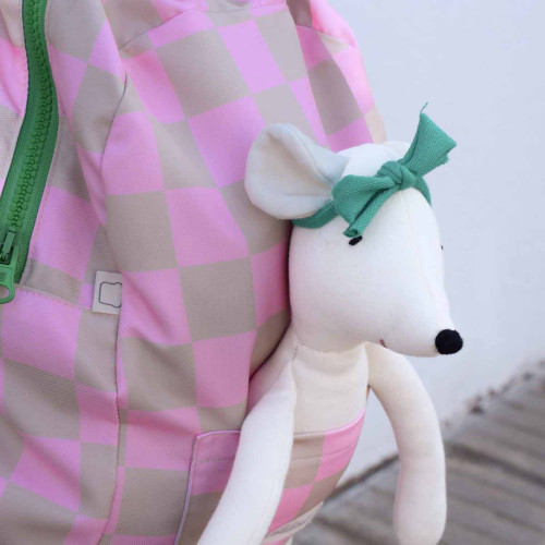 Mochila infantil rosa ajedrez