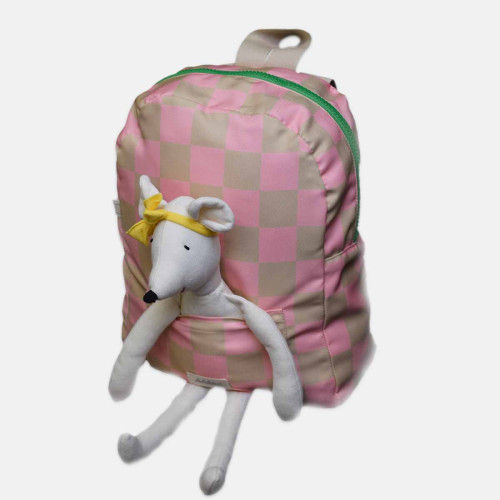 Mochila infantil rosa ajedrez